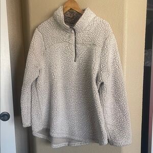 Green Tea Unisex Cream Sherpa Pullover with Quarter Zip Up